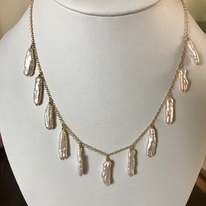 Freshwater box pearl necklace on 14k gf chain